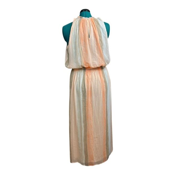 Chico’s Watercolor Coral Striped Flowy Maxi Dress Sz3=16 Beach Vacation Romantic - Picture 2 of 11